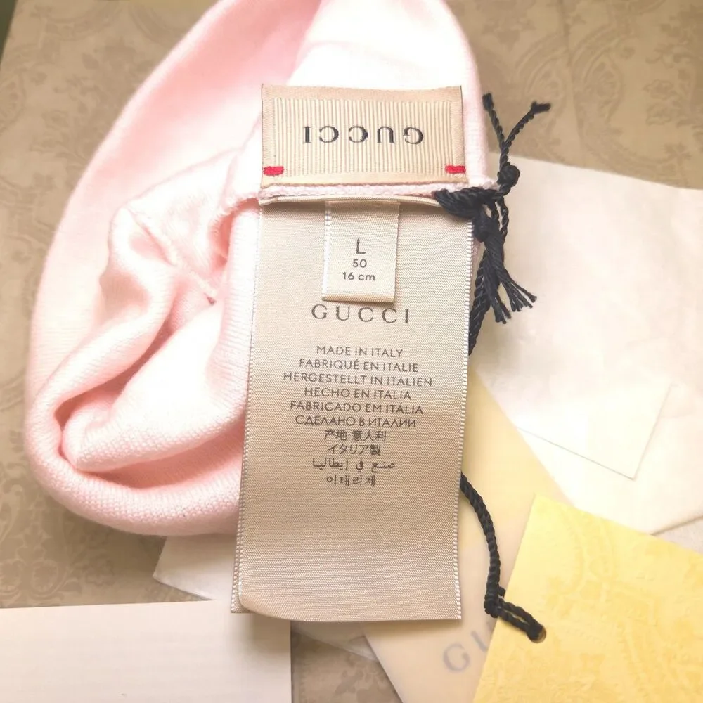 Gucci Baby GG Wool Beanie Pink White Size L 50 16cm Italy Box Tags